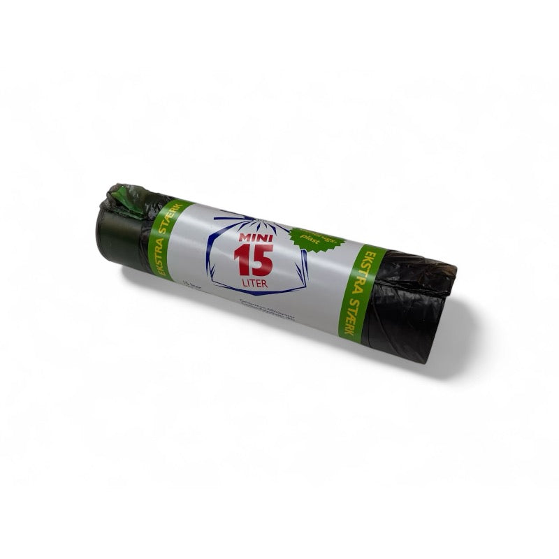 Affaldsposer, 15 L, 40 x 49 cm, 14 my, sort med snørre